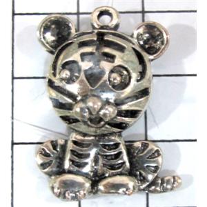 Hollow Tibetan Silver tiger pendant, lead free and nickel free, 28x22mm [AD45255FF]