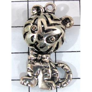 Hollow Tibetan Silver tiger pendant, lead free and nickel free, 32x19mm [AD45256FF]