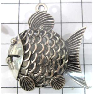 Hollow Tibetan Silver Zinc fish pendant, lead free and nickel free, 38x35mm [AD45271FF]