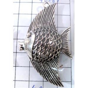 Hollow Tibetan Silver Zinc fish pendant, lead free and nickel free, 60x37mm [AD45272FF]