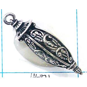 Hollow Tibetan Silver pendant, lead free and nickel free, 13x45mm [AD45471FF]