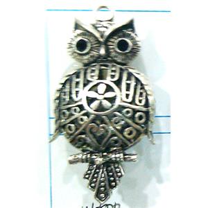 Hollow Tibetan Silver owl pendant, lead free and nickel free, 29x55mm [AD45500FF]