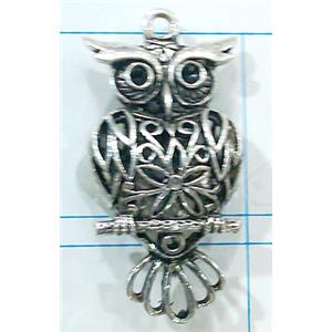 Hollow Tibetan Silver owl pendant, lead free and nickel free, 26x51mm [AD45501FF]