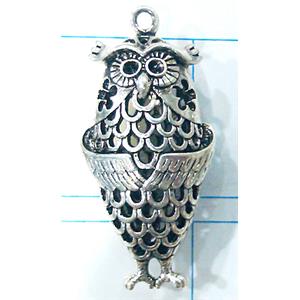 Hollow Tibetan Silver owl pendant, lead free and nickel free, 25x52mm [AD45502FF]