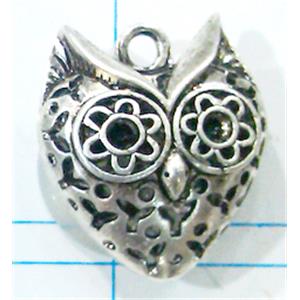 Hollow Tibetan Silver owl pendant, lead free and nickel free, 26x30mm [AD45503FF]