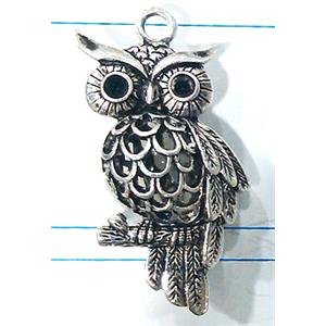 Hollow Tibetan Silver owl pendant, lead free and nickel free, 21x46mm [AD45504FF]