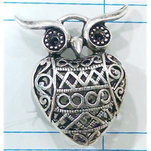 Hollow Tibetan Silver owl pendant, lead free and nickel free, 31x36mm [AD45505FF]