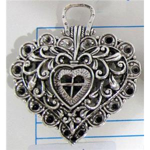 Hollow Tibetan Silver pendant, lead free and nickel free, 42x38mm [AD45693FF]