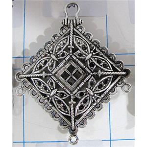 Hollow Tibetan Silver pendant, lead free and nickel free, 48x52mm [AD45701FF]
