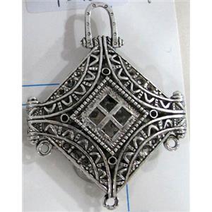 Hollow Tibetan Silver pendant, lead free and nickel free, 40x42mm [AD45707FF]