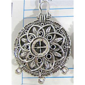Hollow Tibetan Silver pendant, lead free and nickel free, 34mm dia [AD45719FF]