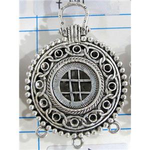 Hollow Tibetan Silver pendant, lead free and nickel free, 34mm dia [AD45720FF]