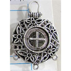 Hollow Tibetan Silver pendant, lead free and nickel free, 31mm dia [AD45724FF]