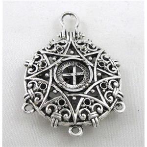 Hollow Tibetan Silver pendant, lead free and nickel free, 30mm dia [AD45727FF]