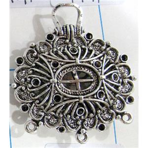 Hollow Tibetan Silver pendant, lead free and nickel free, 41x37mm [AD45735FF]