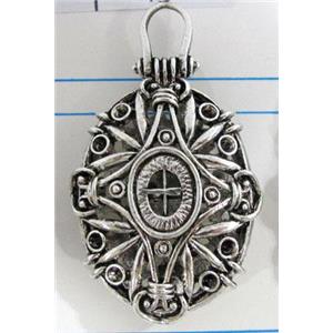 Hollow Tibetan Silver pendant, lead free and nickel free, 26x36mm [AD45742FF]