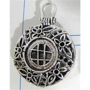 Hollow Tibetan Silver pendant, lead free and nickel free, 30mm dia [AD45752FF]