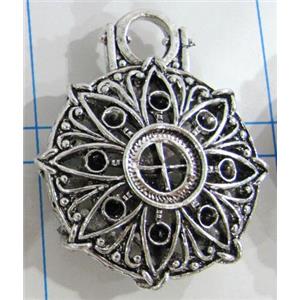 Hollow Tibetan Silver pendant, lead free and nickel free, 30mm dia [AD45754FF]