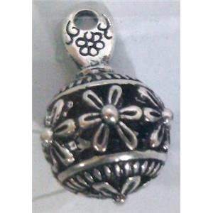 Tibetan Silver hollow Pendant, lead free and nickel free, approx 9mm ball [AD45991FF]