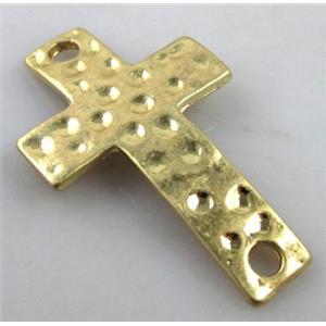 hammered Tibetan Silver Connector Cross, lead free and nickel free, duck-gold, 22x31mm [AD49200DKGFF]