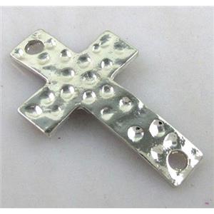 hammered Tibetan Silver Cross Connector, lead free and nickel free, platinum plated, 22x31mm [AD49200PPFF]