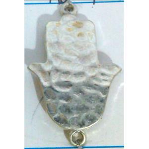hammered Hamsahand Tibetan Silver connector, lead free and nickel free, milk silver, 20x31mm [AD49201DKSFF]