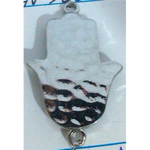 hammered Hamsahand Tibetan Silver connector, lead free and nickel free, platinum plated, 20x31mm [AD49201PPFF]