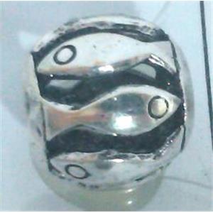 round tibetan silver hollow beads, lead free and nickel free, approx 11mm dia, 5mm hole [AD65058FF]