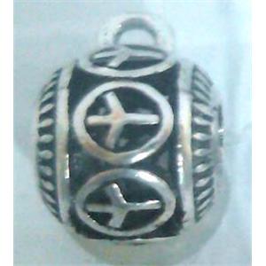 hollow, round tibetan silver hanger bead, lead free and nickel free, approx 9mm ball, 4mm hole [AD65086FF]