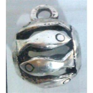 hollow, round tibetan silver hanger bead, lead free and nickel free, approx 9mm ball, 4mm hole [AD65089FF]