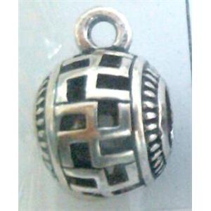 hollow, round tibetan silver hanger bead, lead free and nickel free, approx 9mm ball, 4mm hole [AD65092FF]