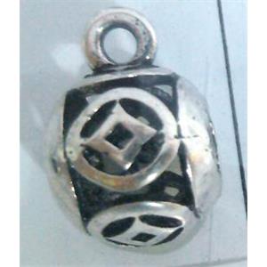 hollow, round tibetan silver hanger bead, lead free and nickel free, approx 9mm ball, 4mm hole [AD65107FF]