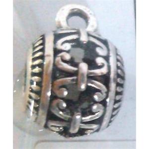 hollow, round tibetan silver hanger bead, lead free and nickel free, approx 9mm ball, 4mm hole [AD65110FF]
