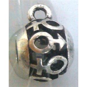 hollow, round tibetan silver hanger bead, lead free and nickel free, approx 15mm ball, 7mm hole [AD65117FF]