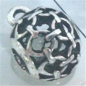 hollow, round tibetan silver hanger bead, lead free and nickel free, approx 9mm ball, 4mm hole [AD65125FF]