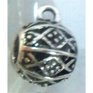 hollow, round tibetan silver hanger bead, lead free and nickel free, approx 9mm ball, 4mm hole [AD65128FF]