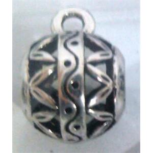 hollow, round tibetan silver hanger bead, lead free and nickel free, approx 9mm ball, 4mm hole [AD65143FF]