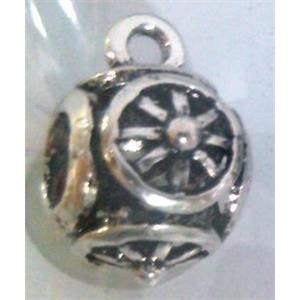 hollow, round tibetan silver hanger bead, lead free and nickel free, approx 9mm ball, 4mm hole [AD65146FF]