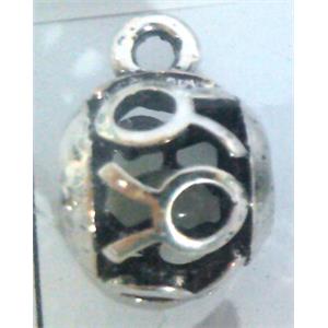 hollow, round tibetan silver hanger bead, lead free and nickel free, approx 9mm ball, 4mm hole [AD65158FF]