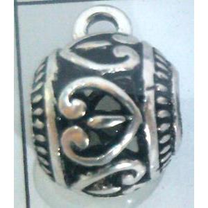 hollow, round tibetan silver hanger bead, lead free and nickel free, approx 9mm ball, 4mm hole [AD65161FF]