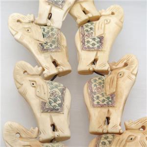 antique cattle bone beads, elephant, white, approx 34x55mm [BJAS043]
