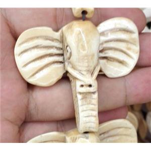 antique cattle bone beads, elephant, yellow, approx 45x35mm [BJAS046-45X35MM]