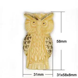 antique cattle bone beads, owl charm, yellow, approx 30x58mm [BJAS054-30X58MM]
