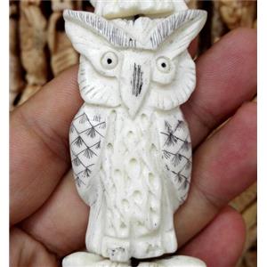 antique cattle bone beads, owl charm, white, approx 30x58mm [BJAS055-30X58MM]