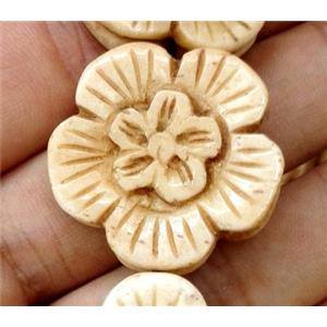 antique cattle bone beads, flower, yellow, approx 30mm dia [BJAS056]