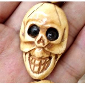 antique cattle bone beads, skull, yellow, approx 22x40mm [BJAS057]