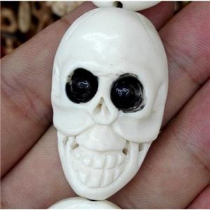 antique cattle bone beads, skull, white, approx 22x40mm [BJAS058]