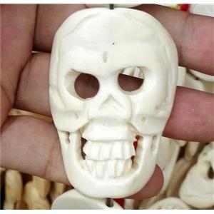 antique cattle bone beads, skull charm, white, approx 40x53mm [BJAS060]