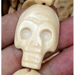 antique cattle bone beads, skull, yellow, approx 28x40mm [BJAS061]