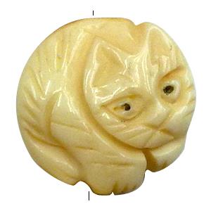 cat, Antique cattle Bone bead, 17mm dia [BJAS609]